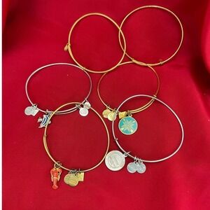 Alex and Ani Bangle Bracelet‎ Lot 6pc Nautical Lobster Fish Anchor Gold Silver